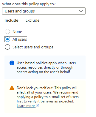 Esercizio 1 – Passo 4 – Creare la Conditional Access Policy per la MFA