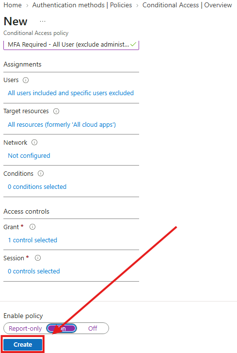 Esercizio 1 – Passo 4 – Creare la Conditional Access Policy per la MFA