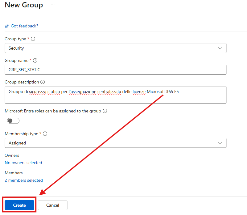 Esercizio 3 – Passo 3 – Creazione del Security Group statico