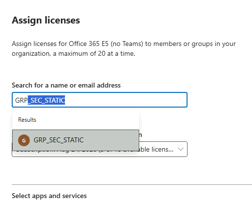 Esercizio 3 – Passo 4 – Assegnazione licenze Microsoft 365 E5 al gruppo