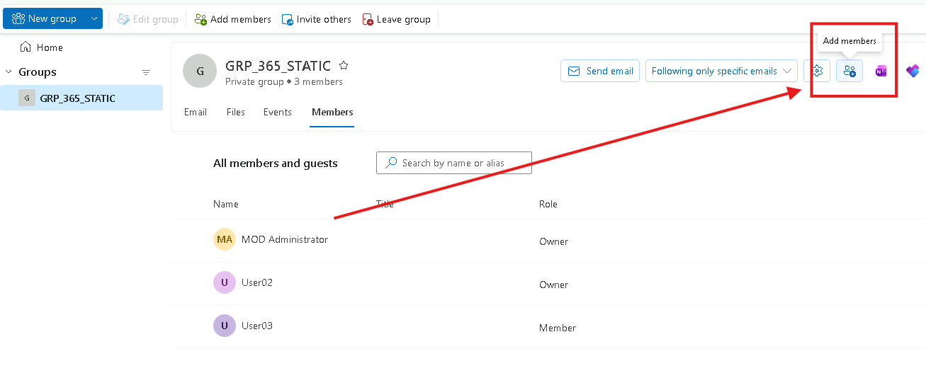 Esercizio 3 – Passo 6 – Verifica lato USER03 (da SEA-DEV3) e invito guest
