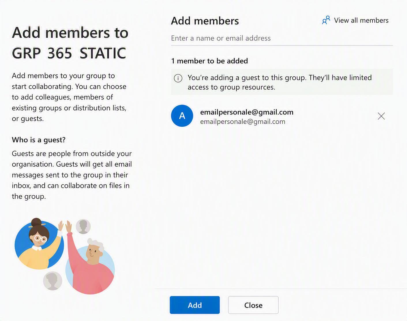 Esercizio 3 – Passo 8 – Invitare external users da Owner