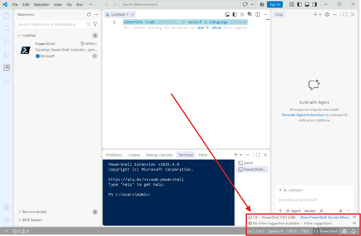 Esercizio 4 – Passo 2 – Abilitare la modalità "PowerShell ISE" in VS Code