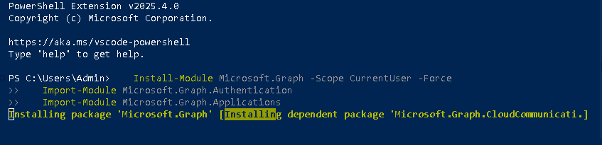 Esercizio 4 – Passo 3 – Installazione dei moduli PowerShell (MS Graph, PnP, SPO)