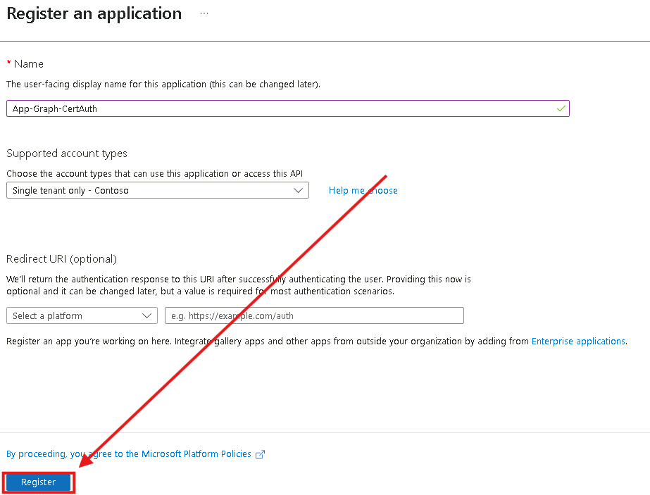 Esercizio 5 – Passo 1 – Registrazione della nuova Enterprise Application (App ID)