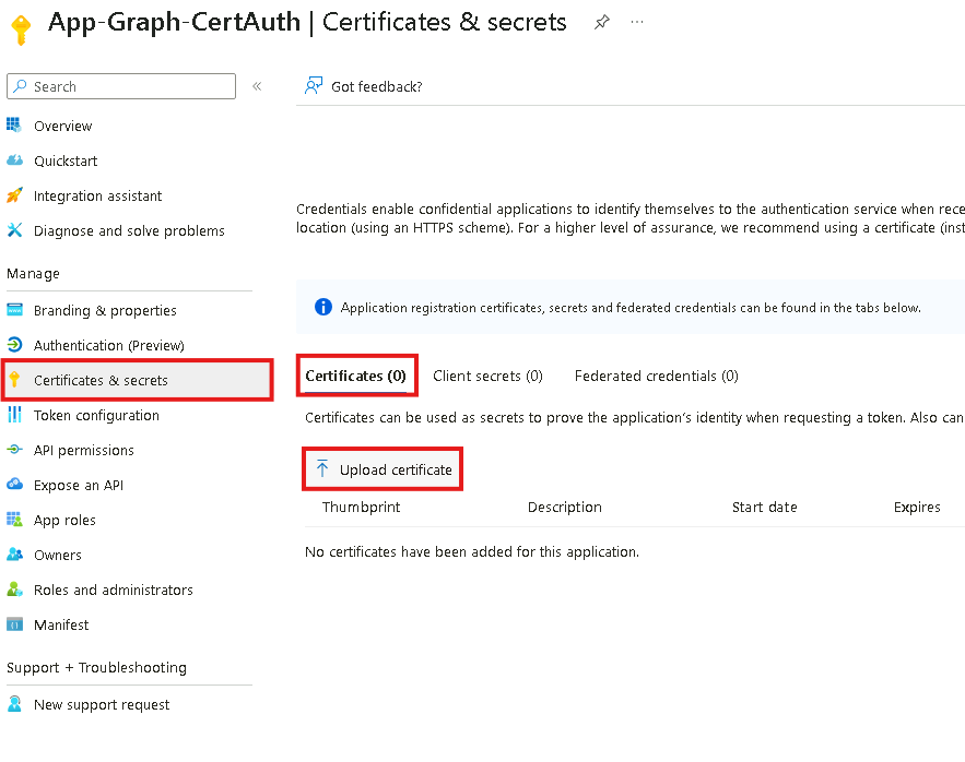 Esercizio 5 – Passo 4 – Caricamento del certificato pubblico sull'Enterprise Application