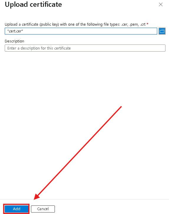 Esercizio 5 – Passo 4 – Caricamento del certificato pubblico sull'Enterprise Application