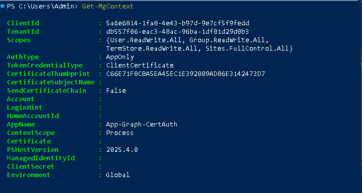 Esercizio 5 – Passo 5 – Verifica con comandi Microsoft Graph tramite l'Enterprise Application
