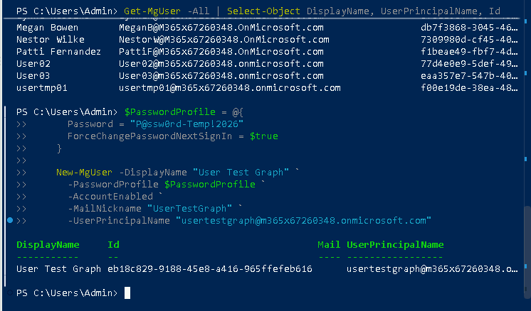 Esercizio 5 – Passo 5 – Verifica con comandi Microsoft Graph tramite l'Enterprise Application