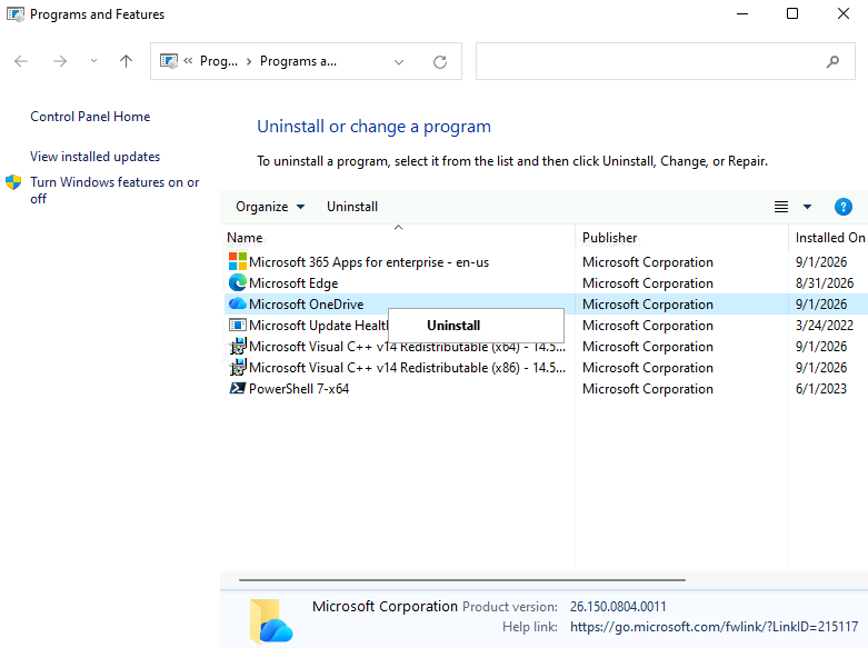 Esercizio 1 – Passo 0 – Installazione del client OneDrive da CMD