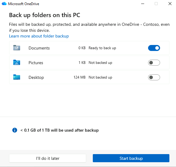 Esercizio 1 – Passo 1 – Primo accesso al client OneDrive con User02