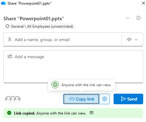 Esercizio 1 – Passo 4 – Condivisione con link "Can't Download" e scadenza a 1 mese