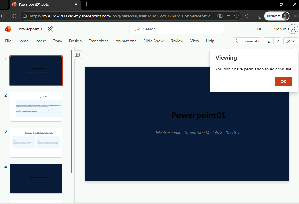 Esercizio 1 – Passo 4 – Condivisione con link "Can't Download" e scadenza a 1 mese