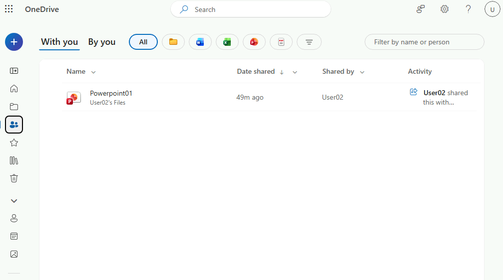 Esercizio 1 – Passo 7 – OneDrive lato User03 via Web (Edge)