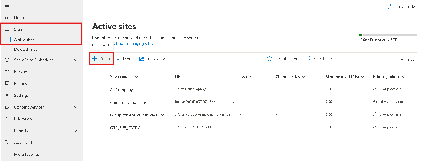 Esercizio 1 – Passo 2 – Creazione del sito Team Site "Marketing Department"