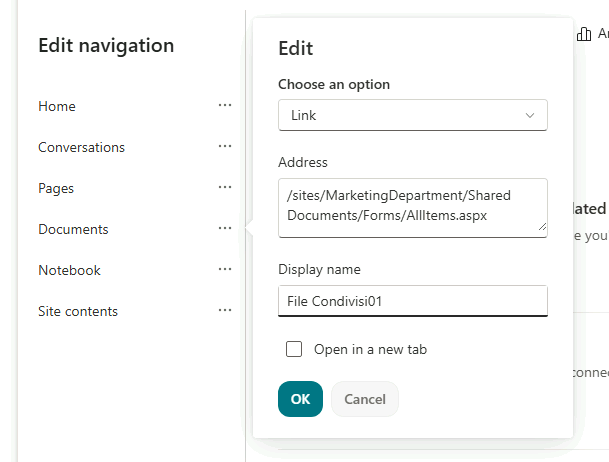 Esercizio 2 – Passo 2 – Gestione del menu di navigazione (Edit Navigation)