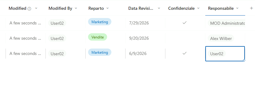 Esercizio 3 – Passo 4 – Esempi di metadati e colonne personalizzate
