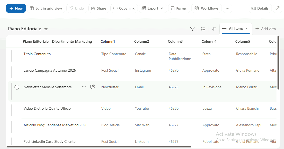 Esercizio 4 – Passo 3 – Importazione di una lista da un foglio Excel