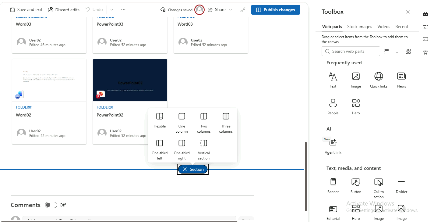 Esercizio 5 – Passo 2 – Modifica della Home Page