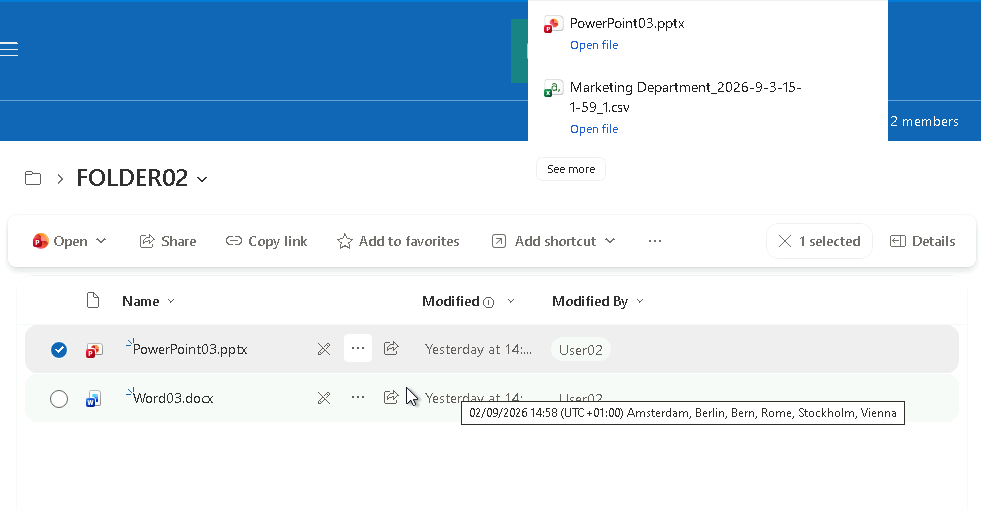 Esercizio 6 – Passo 4 – Verifica lato User03 dopo le modifiche ai permessi