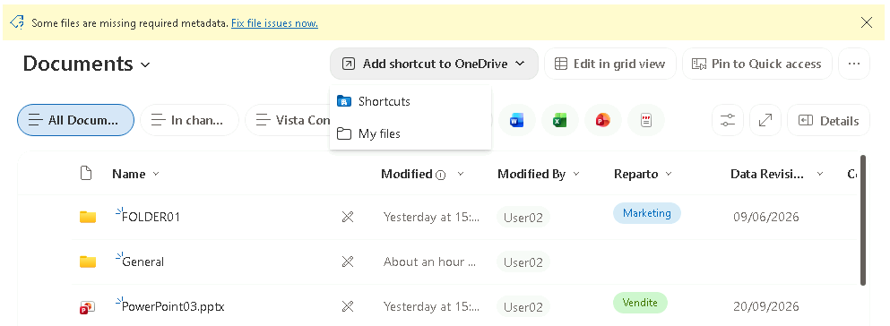 Esercizio 6 – Passo 5 – Collegamento del sito a OneDrive lato User03