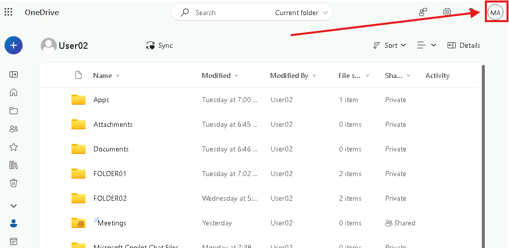Esercizio 1 – Passo 2 – Gestione delle impostazioni OneDrive di User02