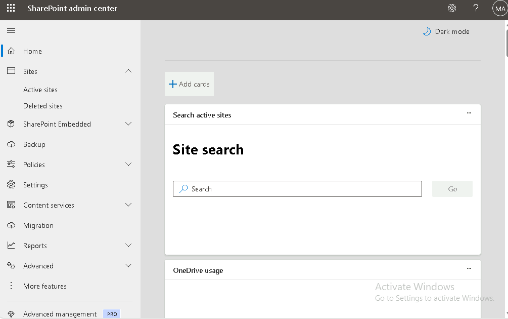 Esercizio 2 – Passo 1 – Accesso al SharePoint Admin Center