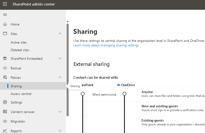 Esercizio 2 – Passo 2 – Policy di condivisione esterna (Policies > Sharing)