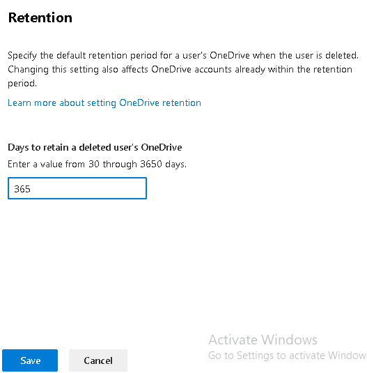 Esercizio 3 – Passo 4 – OneDrive: Retention