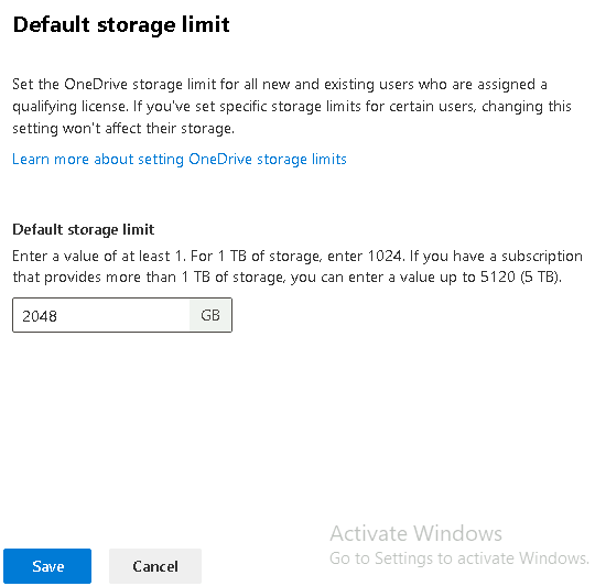 Esercizio 3 – Passo 5 – OneDrive: Storage Limit