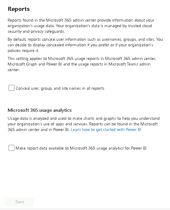 Esercizio 5 – Passo 3 – Reports da Admin Center 365