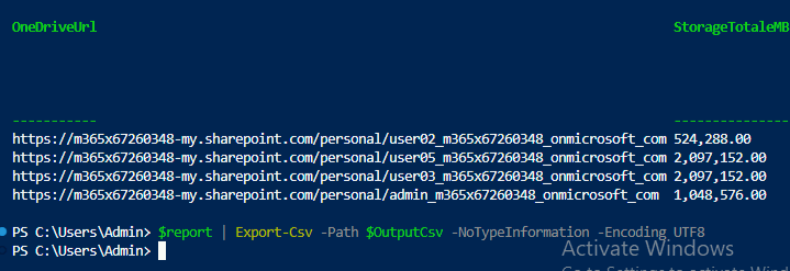 Esercizio 6 – Script 1 – Cestino di 1° e 2° livello di tutti i OneDrive (PnP + SPO)