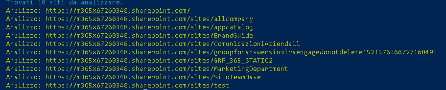 Esercizio 6 – Script 2 – Report permessi dei siti (con sottositi), adattato da PnP Script Samples