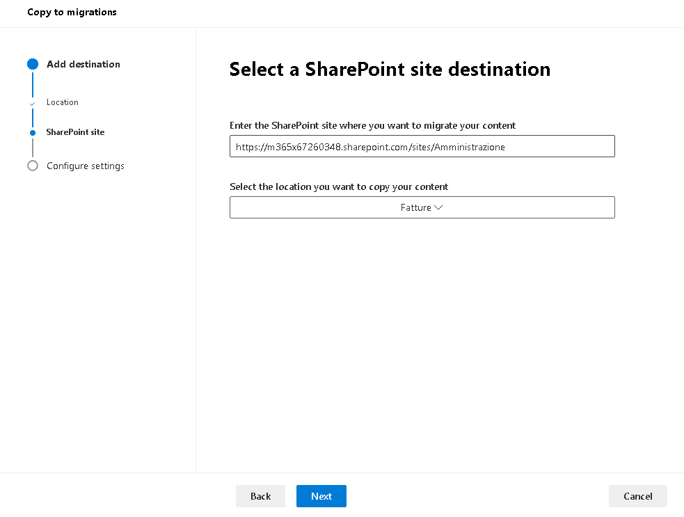 Esercizio 4 – Passo 2 – Migrazione della cartella Fatture verso SharePoint