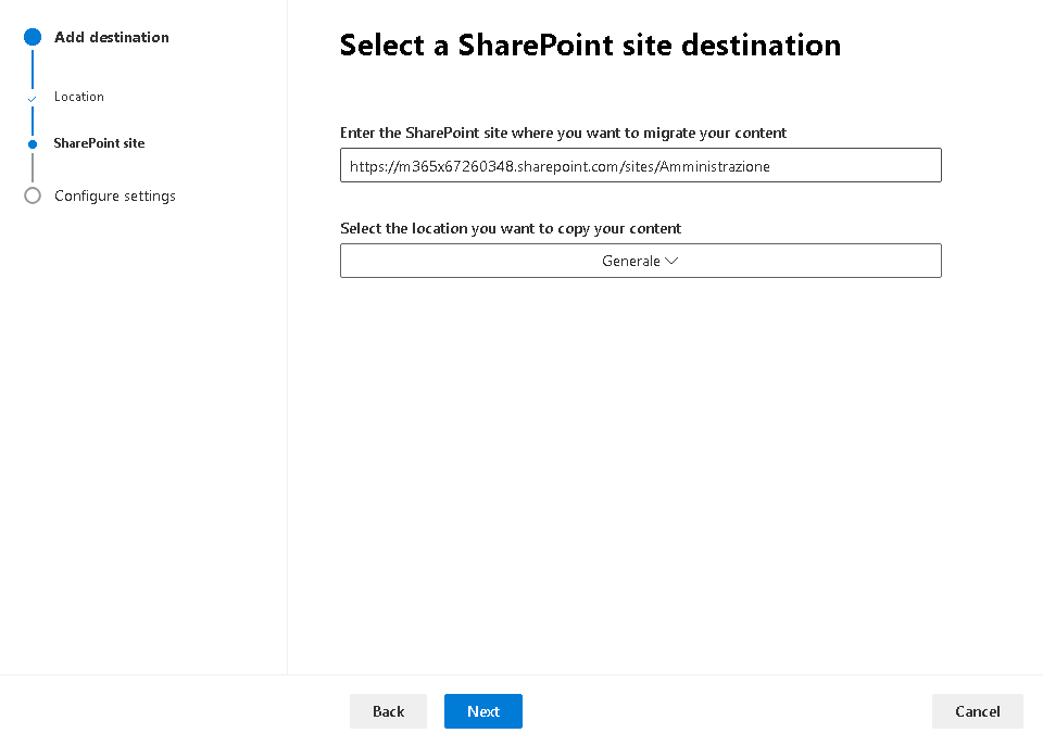 Esercizio 4 – Passo 4 – Migrazione della cartella Generale verso SharePoint